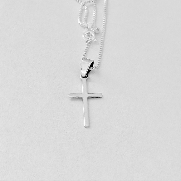 Sterling Silver Small Cross Necklace, Silver Chain, Religious Dainty Jewelry - Picture 9 of 14